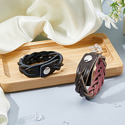 2Pcs 2 Colors Braided Cowhide Cord Bracelets&nbsp;BJEW-FH0001-18