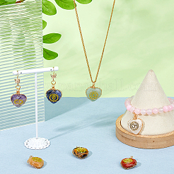 7Pcs 7 Styles Chakra Natural Tiger Eye & Sodalite & Red Jasper & Quartz Crystal & Green Aventurine & Amethyst & Red Aventurine Copper Wire Wrapped Heart Pendants with Golden Tone Metal Slices&nbsp;PALLOY-FH00093