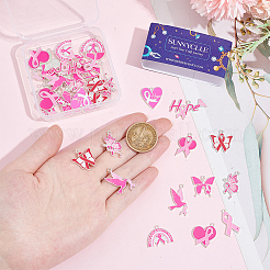 40Pcs 10 Styles Breast Cancer Pink Awareness Ribbon Theme Alloy Enamel Pendants&nbsp;ENAM-SC0005-02