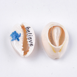 Printed Cowrie Shell Beads&nbsp;SHEL-S276-10B