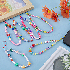 6Pcs 6 Styles Handmade Polymer Clay & Plastic Beaded Mobile Straps&nbsp;HJEW-GF0001-43