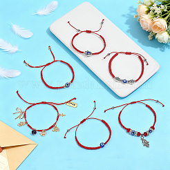 6Pcs 6 Styles Hamsa Hand & Evil Eye Glass & Resin & Alloy & Brass Beads Bracided Bead Bracelets & Charms Bracelets for Women&nbsp;BJEW-GA00009