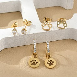 304 Stainless Steel Rhinestone Paw Print Earring Sets&nbsp;EJEW-Z098-24G