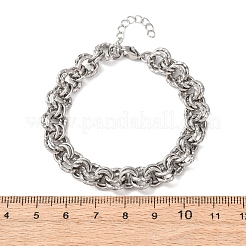 Hammered 304 Stainless Steel Double Ring Link Chains Bracelets for Women&nbsp;BJEW-G780-06P-01