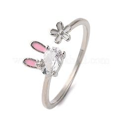 Brass Micro Pave Cubic Zirconia Open Cuff Rings for Women&nbsp;RJEW-U058-05P