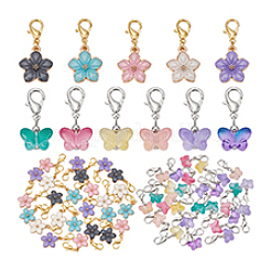 36Pcs 6 Colors Transparent Spray Painted Glass Butterfly Pendant Decorations&nbsp;HJEW-PH02253