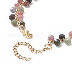 Natural Multicolor Tourmaline Round Beaded Charm Bracelet&nbsp;BJEW-TA00220