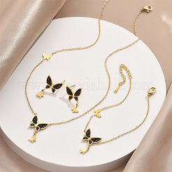 Butterfly 304 Stainless Steel Pendant Necklaces & Stud Dangle Earring & Link Bracelets Sets&nbsp;FS-WGC1C4E-01