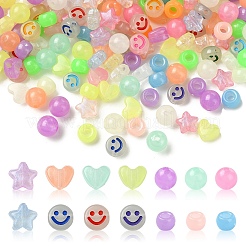 500Pcs 5 Styles Luminous Acrylic Beads&nbsp;LACR-YW0001-05