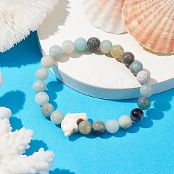 Synthetic Turquoise Dolphin Beads with Natural Flower Amazonite Beaded Stretch Bracelets&nbsp;BJEW-JB10213-01