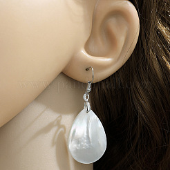 Teardrop Brass Natural Shell Teardrop Dangle Earrings&nbsp;FS-WG8278B-01