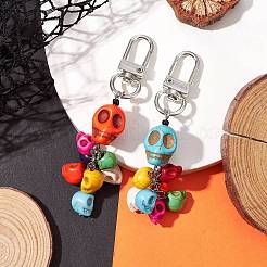 Halloween Skull Dyed Synthetic Turquoise Pendant Decorations&nbsp;HJEW-TA00170
