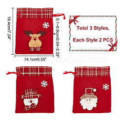 6Pcs 3 Styles Christmas Theme Linen Packing Pouches&nbsp;ABAG-WR0001-02