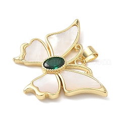 Brass Pave Natural Shell Pendants&nbsp;KK-L239-032G