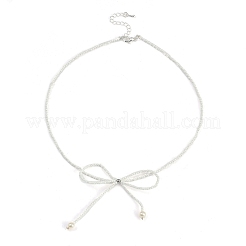 Resin Pearl Beaed Bowknot Pendant Necklaces for Women&nbsp;NJEW-K386-02B-P