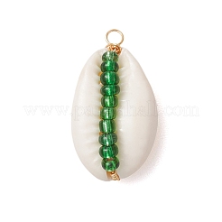 6Pcs 6 Styles Natural Cowrie Shell & Glass Seed Beads Pendants&nbsp;PALLOY-JF02759-04
