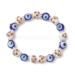 Handmade Flower Printed Porcelain Ceramic & Handmade Lampwork Evil Eye Beads Stretch Bracelets for Women&nbsp;BJEW-JB12105-01