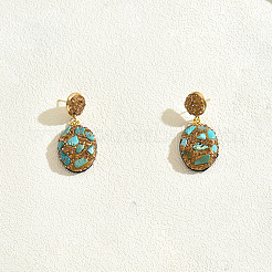 Vintage Natural Turquoise Dangle Stud Earrings&nbsp;RA9343