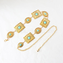 Oval Rectangle Alloy with Synthetic Turquoise Link Chain Waist Belly Chains for Dress&nbsp;FS-WG6F33A-01