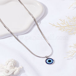 1Pc Blue Evil Eye Resin Pendant Alloy Flat Snake Chain Necklaces for Women Men&nbsp;NJEW-LP0003-25P