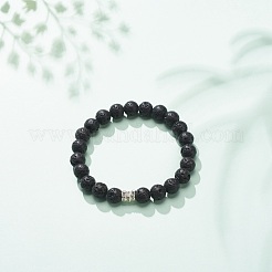 Natural Lava Rock & Rhinestone Stretch Bracelet&nbsp;BJEW-JB08574