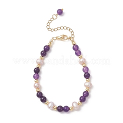 Adjustable Natural Quartz and Freshwater Pearl Beads Bead Bracelets&nbsp;BJEW-JB13031-01