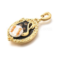 Brass Black Enamel Oval Pendants with Glitter Powder&nbsp;KK-K398-15G