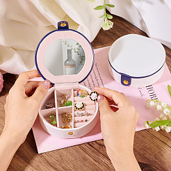 Round PU Leather & Plastic Jewelry Set Storage Box&nbsp;CON-TAC0014-06A