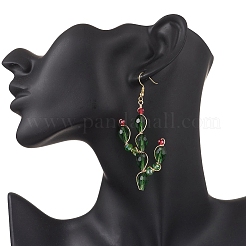 Brass Glass Bead Cactus Dangle Earrings&nbsp;EJEW-TA00753