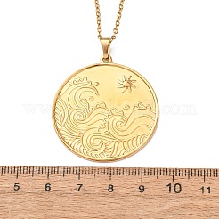 304 Stainless Steel Coin with Sea Wave Pattern Pendant Cable Chain Necklaces for Men Women&nbsp;NJEW-K308-06G