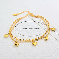 Vintage Beach Brass Heart Tassel Double Layer Chain Anklets for Women&nbsp;VK8892