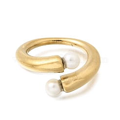 304 Stainless Steel with Imitation Pearl Cuff Open Rings for Women&nbsp;RJEW-Z144-01G-03