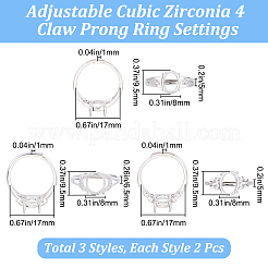 6Pcs 3 Style Adjustable Brass Solitaire Ring Settings&nbsp;KK-BBC0011-80
