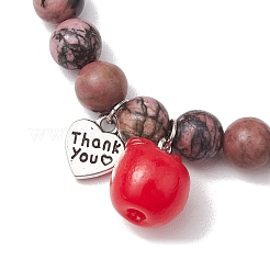 Teachers' Day Thank You 8mm Round Natural Rhodonite Stretch Bracelets&nbsp;BJEW-JB10432-01