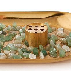Natural Gemstone Chips with Brass Incense Burner Holder&nbsp;DJEW-G027-19RG-02
