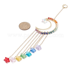 Natural Gemstone & Brass Moon Pendant Decorations&nbsp;HJEW-JM01036