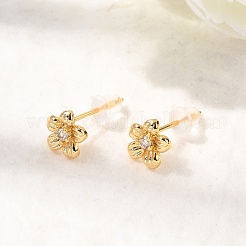 Brass Micro Pave Clear Cubic Zirconia Flower Stud Earrings&nbsp;EJEW-C158-17B-G