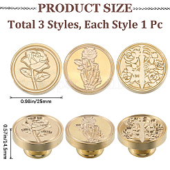3Pcs 3 Styles Golden Plated Wax Seal Brass Stamp Head&nbsp;AJEW-CP0007-52B