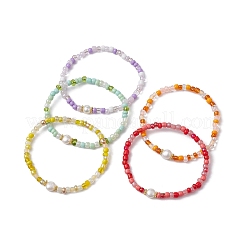 Grass Seed & Natural Pearl Beaded Stretch Bracelets for Women&nbsp;BJEW-JB09705