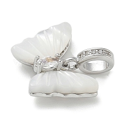 Brass Pave White Shell Butterfly European Dangle Charms&nbsp;KK-M308-13P