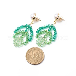 Glass Beaded Leaf Long Dangle Stud Earring&nbsp;EJEW-TA00134