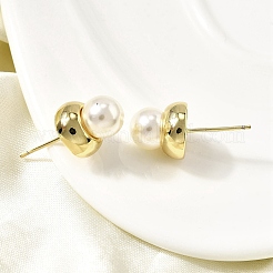 Brass ABS Plastic Imitation Pearl Round Stud Earrings&nbsp;EJEW-L261-019G