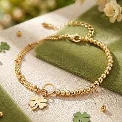 Four Leaf Clover 304 Stainless Steel Charm Bracelets&nbsp;UY0745-2