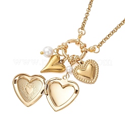 Heart Stainless Steel Locket Pendant Necklaces with Shell Pearl for Women&nbsp;NJEW-JN05954