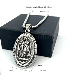 Vintage 304 Stainless Steel Oval with Emboss Virgin Pendant Box Chain Necklaces for Women&nbsp;AV8349
