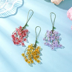 3Pcs Glass Flower Tassel Pendant Decorations&nbsp;HJEW-TA00420