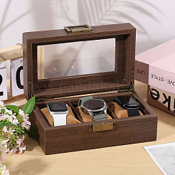 3-Slot Wood Covered with PU Leather Watch Storage Boxes with Glass Visible Window Hinged Lids and Lint Pillows Inside&nbsp;CON-WH0113-10B