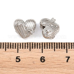 Heart Brass Micro Pave Clear Cubic Zirconia Beads&nbsp;KK-K340-43P