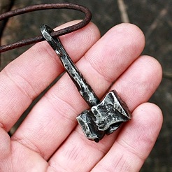 Alloy Viking Hammer Pendant Imitation Leather Cord Necklaces for Men&nbsp;FS-WGE3E04-01