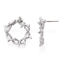 Rack Plating Alloy Wire Wrapped Ring Stud Earrings with 925 Sterling Silver Pins for Women&nbsp;EJEW-T013-03P